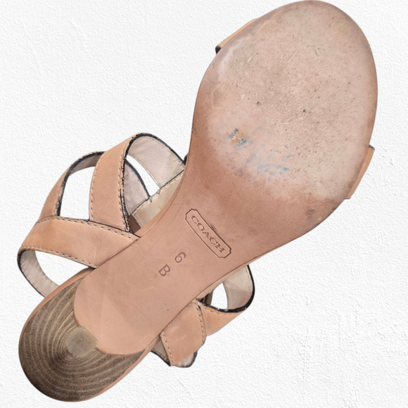 Coach Robin Tan Leather Buckle Sandals Size 6 Strappy Designer Stiletto Heels - Picture 8 of 8